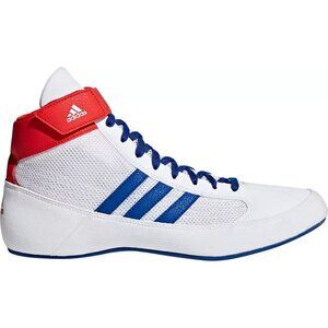 Adidas G25909 HVC Youth Kids Size 4.5 Wrestling Shoes White w/ Blue Stripes